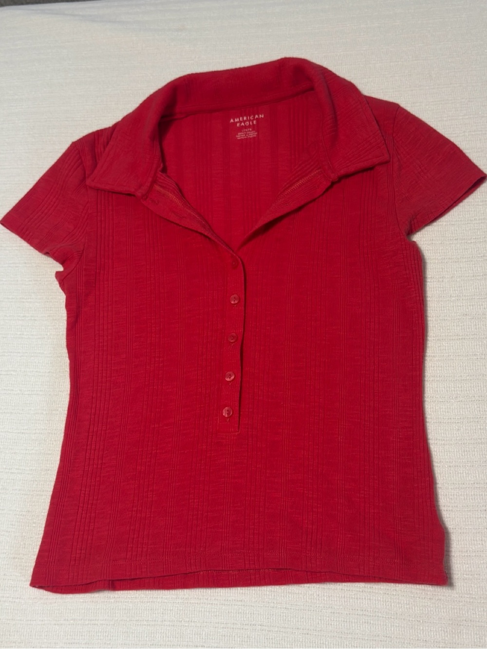 American Eagle Button Up Collard Short Sleeve Tee Shirt / Red / Large